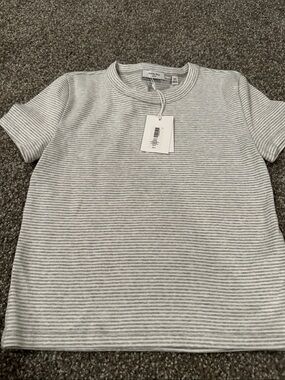 Aritzia Gray & White Striped Short Sleeve Crewneck Tee